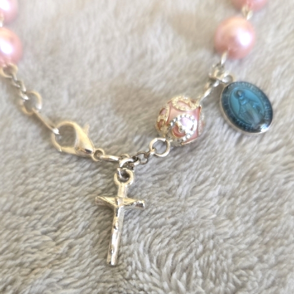 #565 Pink Beaded Bracelet with Silver Charms - Picture 2 of 2